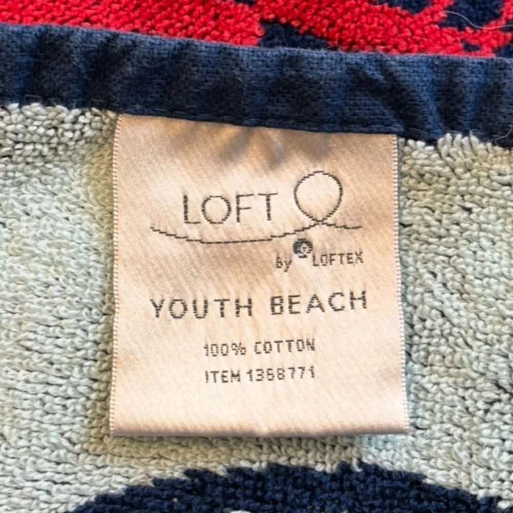 LOFT Navy and Red & White Fish Patterned Youth Beach Towel Size 28x57